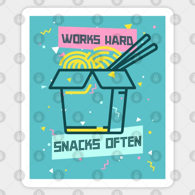 Works Hard, Snacks Often - Noodles Edition Sticker by Camp Happy Hour